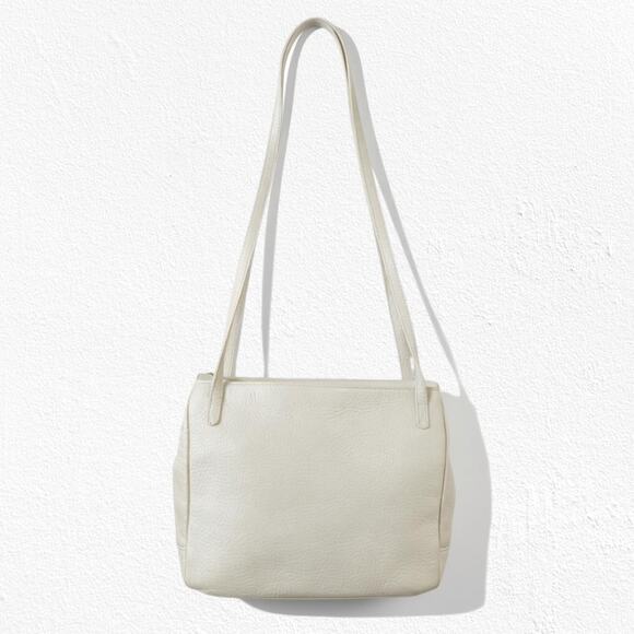 Vintage Handbags - Vintage 1990s Beige Ivory Pebbled Leather Everyday Double Handle Shoulder Bag
